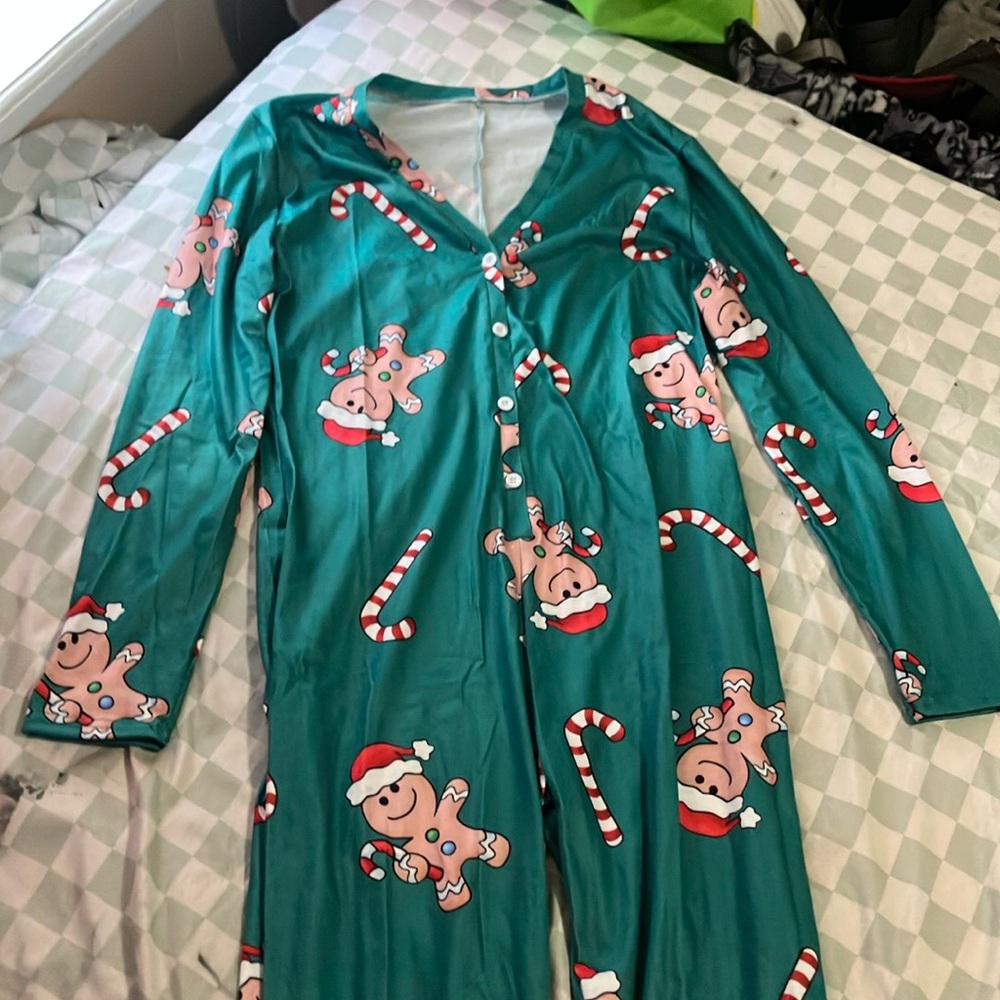 Festive Green Kids Pajamas with Gingerbread Print